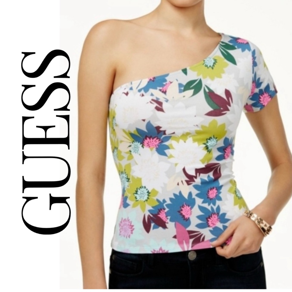NEW Guess One Shoulder Floral Asymmetrical Linda Top Size XL NWT